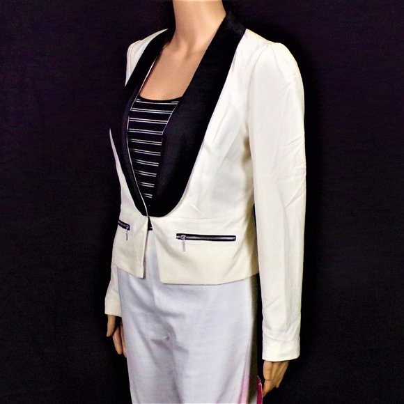 CANDIE'S size M white/black smoking jacket polyester/rayon/spandx dry clean only - Picture 10 of 14